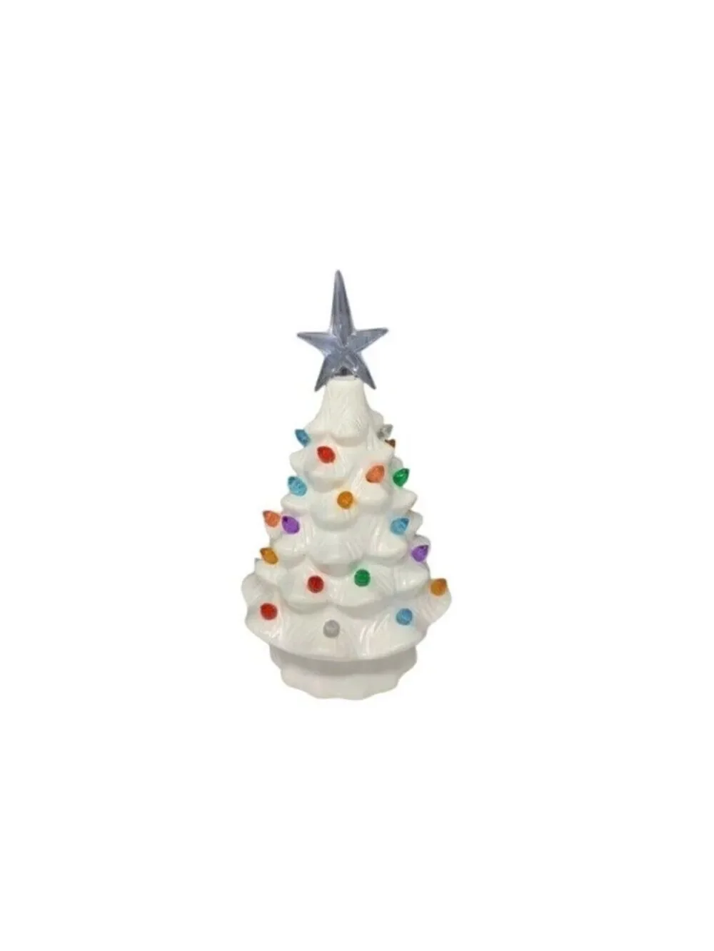 Nostalgia White Christmas Tree 8in Ceramic Light Up Holiday Seasonal Winter Retr
